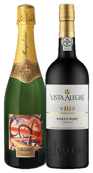 Pack Natal Brinde & Porto: Murganheira Cuvée Reserva Especial Bruto y Porto Vista Alegre 10 Anos, uno junto al otro