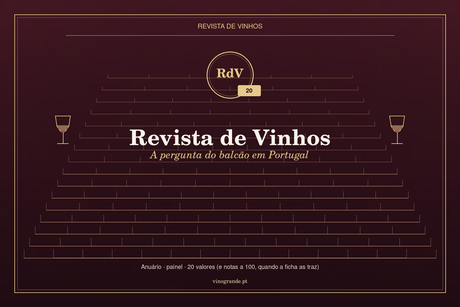 Capa editorial Revista de Vinhos — iniciais RdV, escala 20, Vinogrande