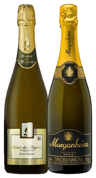 Pack Natal Borbulhas Portuguesas: Quinta das Bágeiras Espumante Bruto Branco and Murganheira Espumante Super Reserva Bruto 2021, side by side