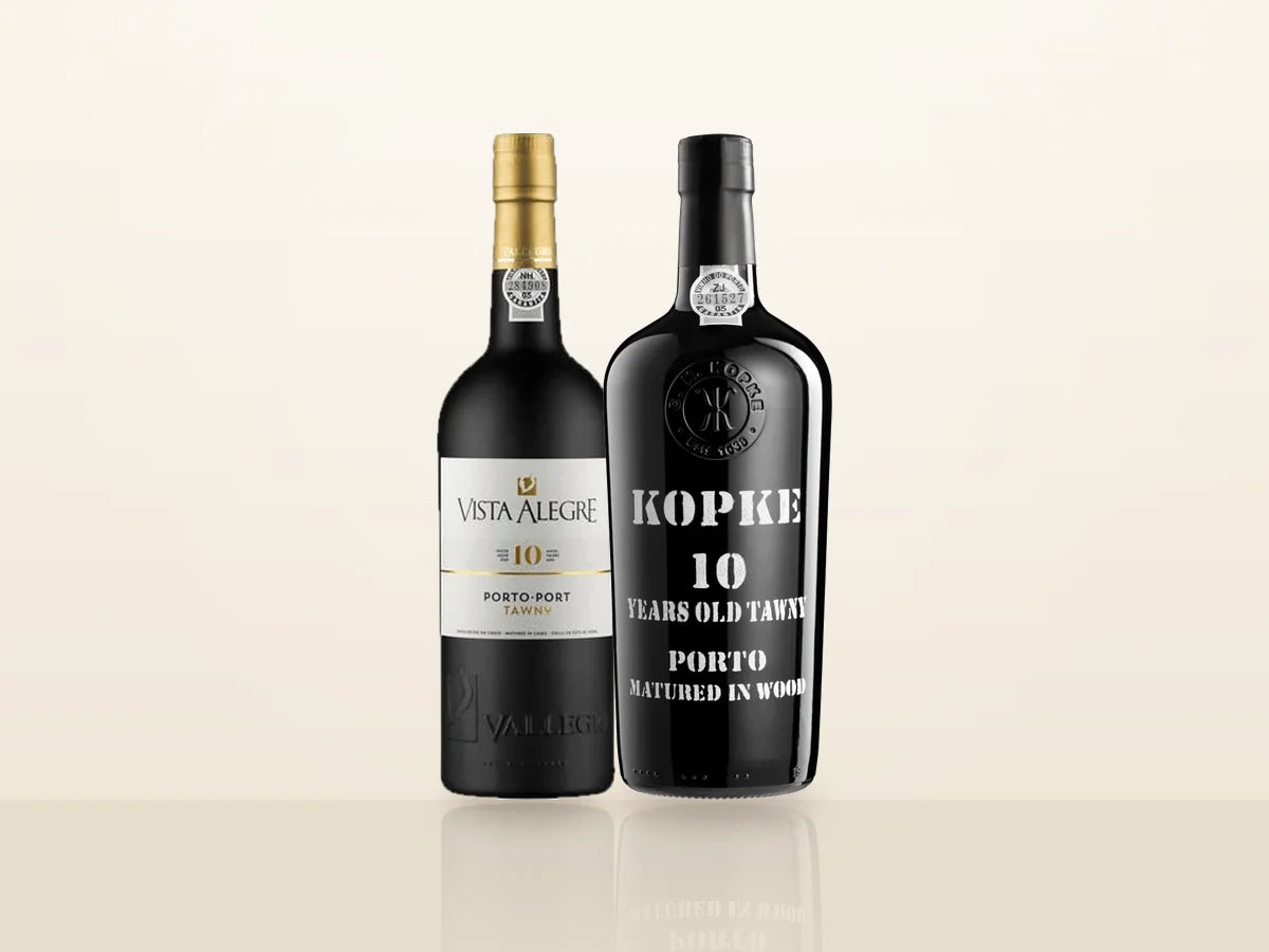 Pack Natal Porto 10 Anos: Vista Alegre 10 Anos Tawny y Kopke 10 Anos Tawny, uno junto al otro